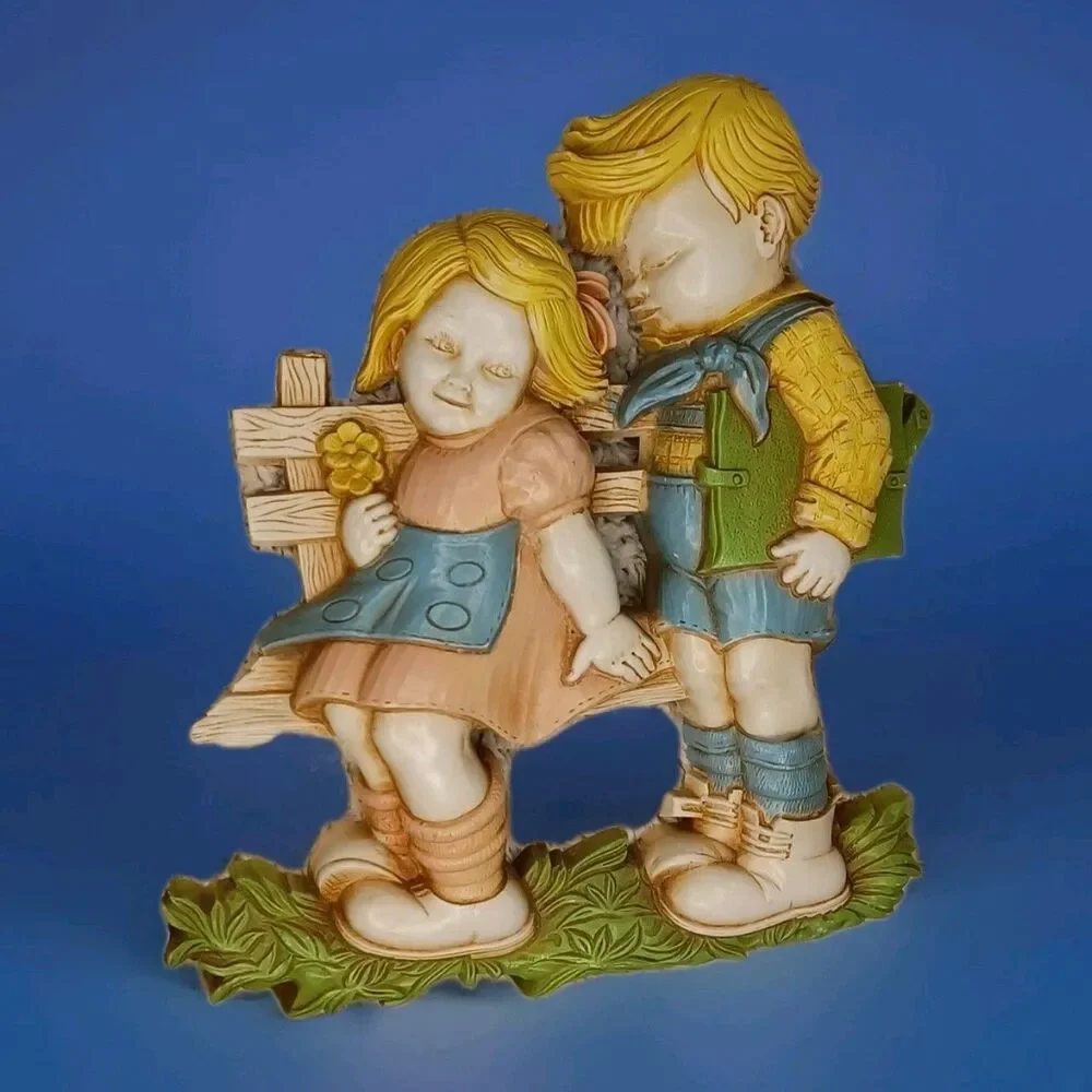1977 HOMCO Plaques Girl & Boy Bench Wall Art Baby Nursery Decor Love Cute